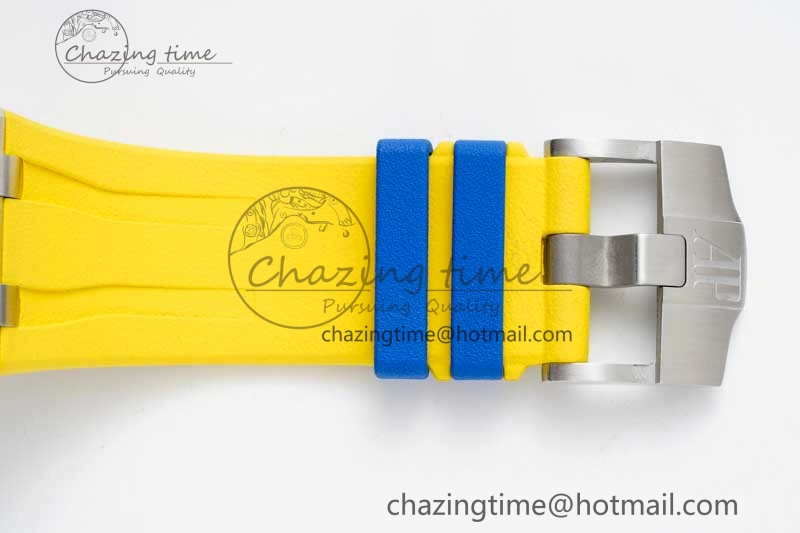 Chic Royal Oak Offshore 44mm SS Blue Ceramic Bezel RSF Best Edition Blue Yellow Dial on Rubber Strap A 4752
