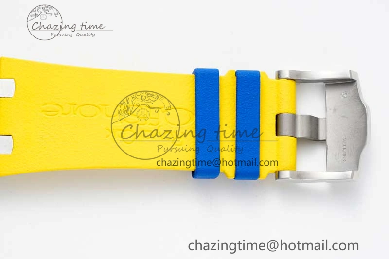 Chic Royal Oak Offshore 44mm SS Blue Ceramic Bezel RSF Best Edition Blue Yellow Dial on Rubber Strap A 4752
