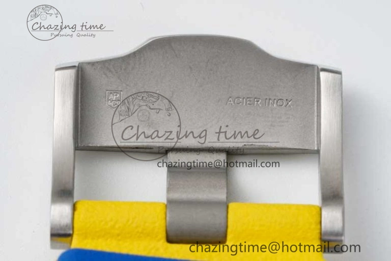 Chic Royal Oak Offshore 44mm SS Blue Ceramic Bezel RSF Best Edition Blue Yellow Dial on Rubber Strap A 4752