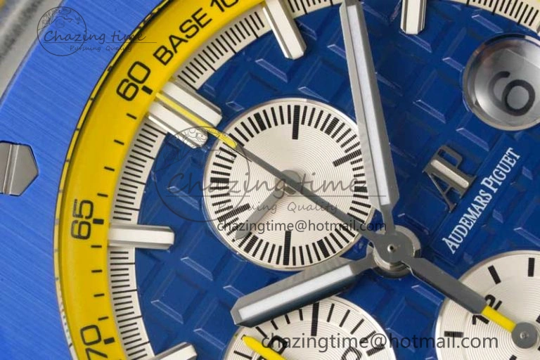 Chic Royal Oak Offshore 44mm SS Blue Ceramic Bezel RSF Best Edition Blue Yellow Dial on Rubber Strap A 4752