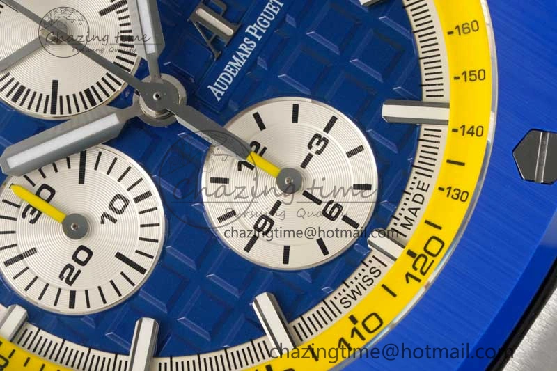 Chic Royal Oak Offshore 44mm SS Blue Ceramic Bezel RSF Best Edition Blue Yellow Dial on Rubber Strap A 4752