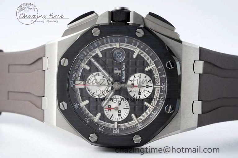 Comfortable Royal Oak Offshore 44mm SS Ceramic Bezel APF 1:1 Best Edition Gray Dial on Rubber Strap A 4723