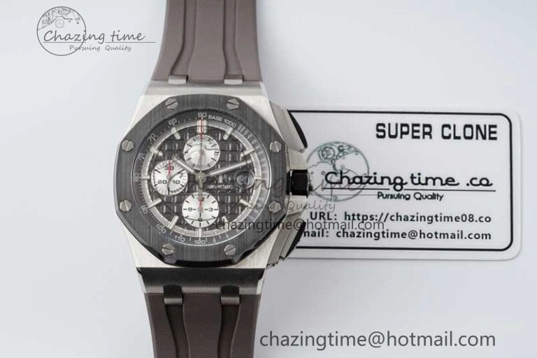 Comfortable Royal Oak Offshore 44mm SS Ceramic Bezel APF 1:1 Best Edition Gray Dial on Rubber Strap A 4723