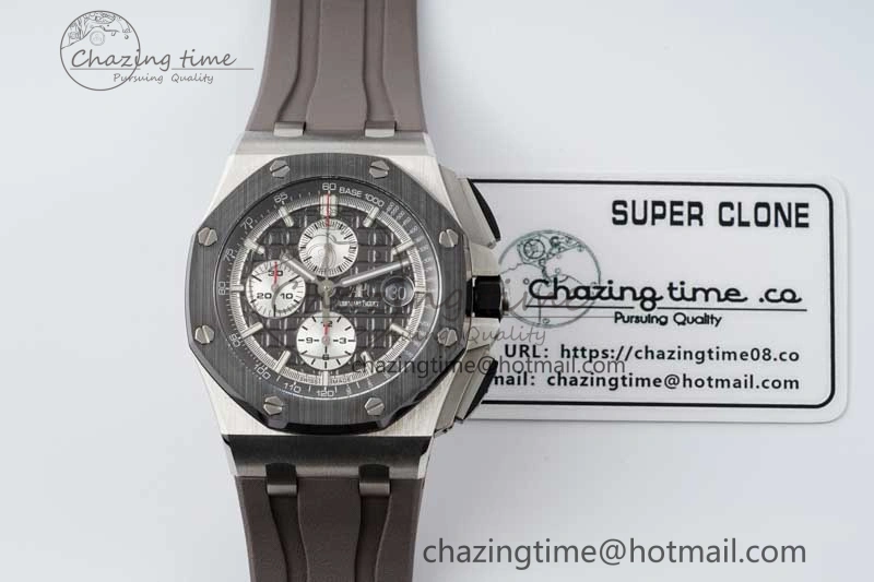 Comfortable Royal Oak Offshore 44mm SS Ceramic Bezel APF 1:1 Best Edition Gray Dial on Rubber Strap A 4723