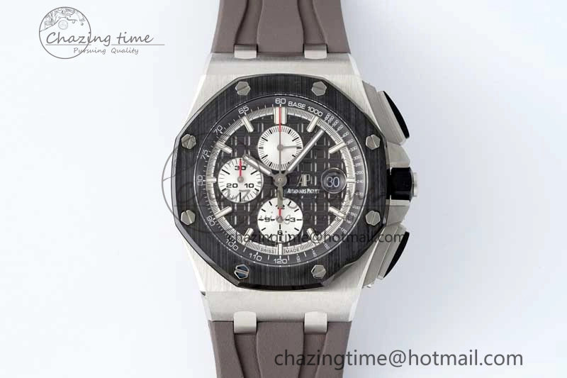 Comfortable Royal Oak Offshore 44mm SS Ceramic Bezel APF 1:1 Best Edition Gray Dial on Rubber Strap A 4723