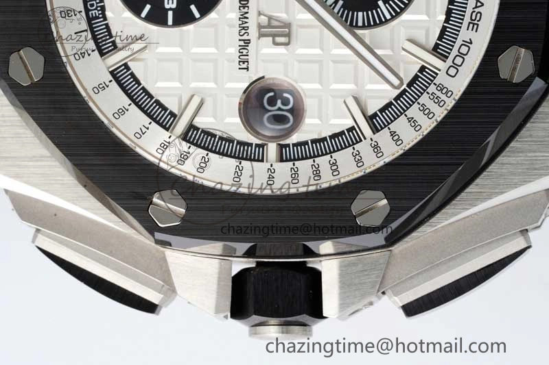 Stylish Royal Oak Offshore 44mm SS Ceramic Bezel APF 1:1 Best Edition White Dial on Rubber Strap A 4722