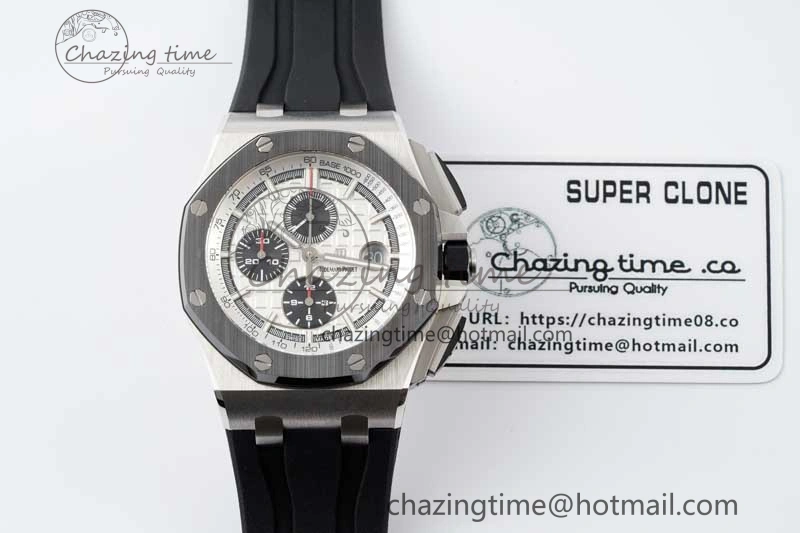 Stylish Royal Oak Offshore 44mm SS Ceramic Bezel APF 1:1 Best Edition White Dial on Rubber Strap A 4722