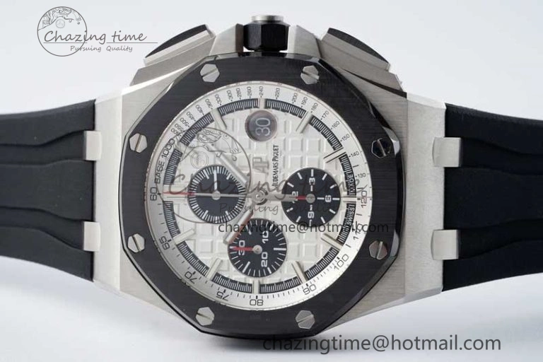 Stylish Royal Oak Offshore 44mm SS Ceramic Bezel APF 1:1 Best Edition White Dial on Rubber Strap A 4722