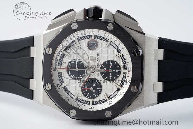Stylish Royal Oak Offshore 44mm SS Ceramic Bezel APF 1:1 Best Edition White Dial on Rubber Strap A 4722