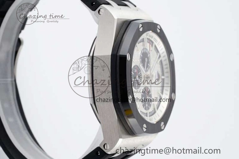 Stylish Royal Oak Offshore 44mm SS Ceramic Bezel APF 1:1 Best Edition White Dial on Rubber Strap A 4722