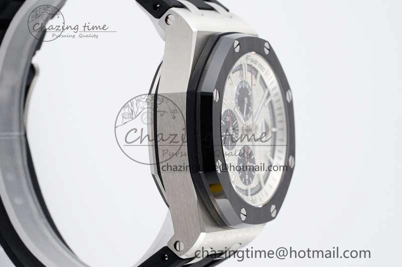 Stylish Royal Oak Offshore 44mm SS Ceramic Bezel APF 1:1 Best Edition White Dial on Rubber Strap A 4722