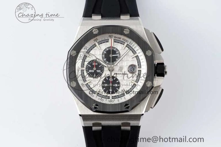 Stylish Royal Oak Offshore 44mm SS Ceramic Bezel APF 1:1 Best Edition White Dial on Rubber Strap A 4722