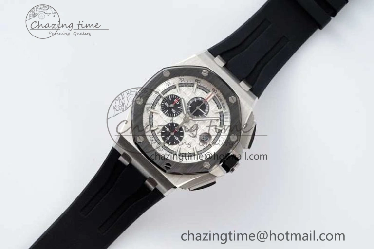 Stylish Royal Oak Offshore 44mm SS Ceramic Bezel APF 1:1 Best Edition White Dial on Rubber Strap A 4722