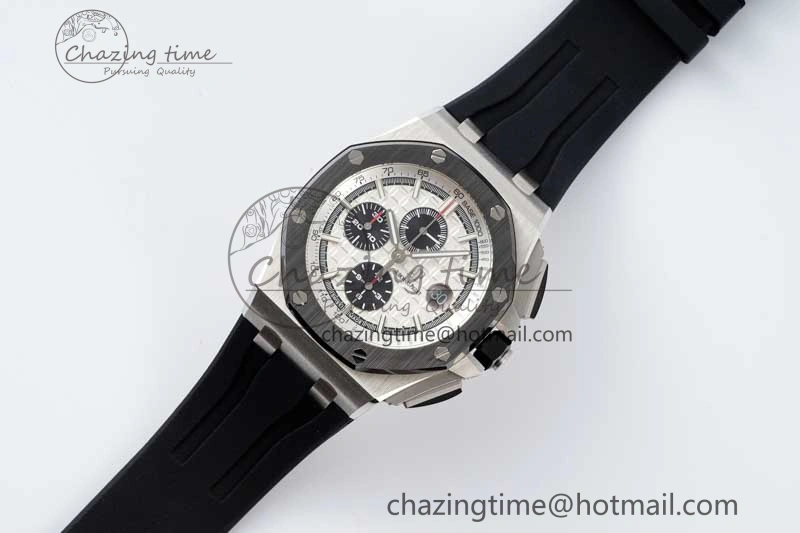Stylish Royal Oak Offshore 44mm SS Ceramic Bezel APF 1:1 Best Edition White Dial on Rubber Strap A 4722