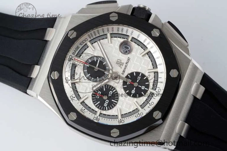 Stylish Royal Oak Offshore 44mm SS Ceramic Bezel APF 1:1 Best Edition White Dial on Rubber Strap A 4722