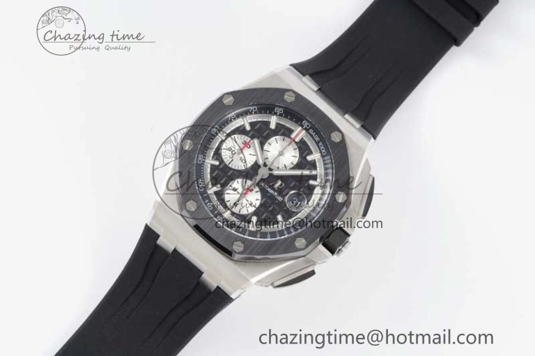 Royal Oak Offshore 44mm SS Ceramic Bezel JJF 1:1 Best Edition Black White Dial on Rubber Strap A3126 V Classic 4657