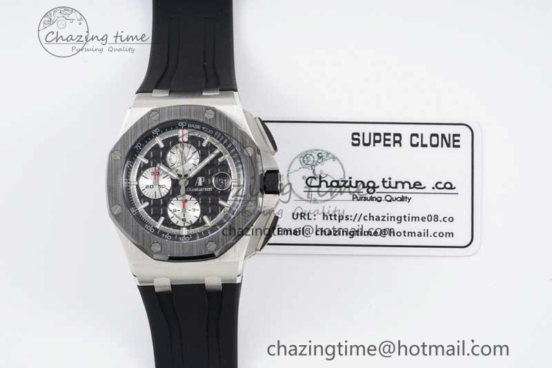 Royal Oak Offshore 44mm SS Ceramic Bezel JJF 1:1 Best Edition Black White Dial on Rubber Strap A3126 V Classic 4657