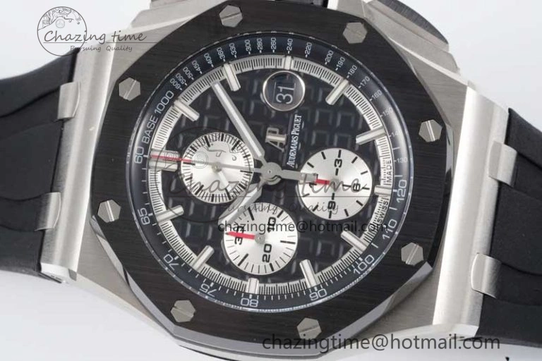 Royal Oak Offshore 44mm SS Ceramic Bezel JJF 1:1 Best Edition Black White Dial on Rubber Strap A3126 V Classic 4657