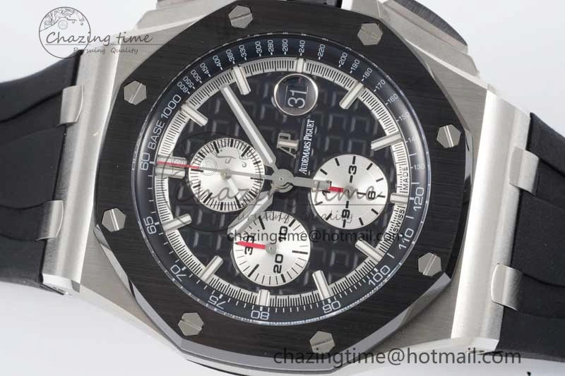 Royal Oak Offshore 44mm SS Ceramic Bezel JJF 1:1 Best Edition Black White Dial on Rubber Strap A3126 V Classic 4657