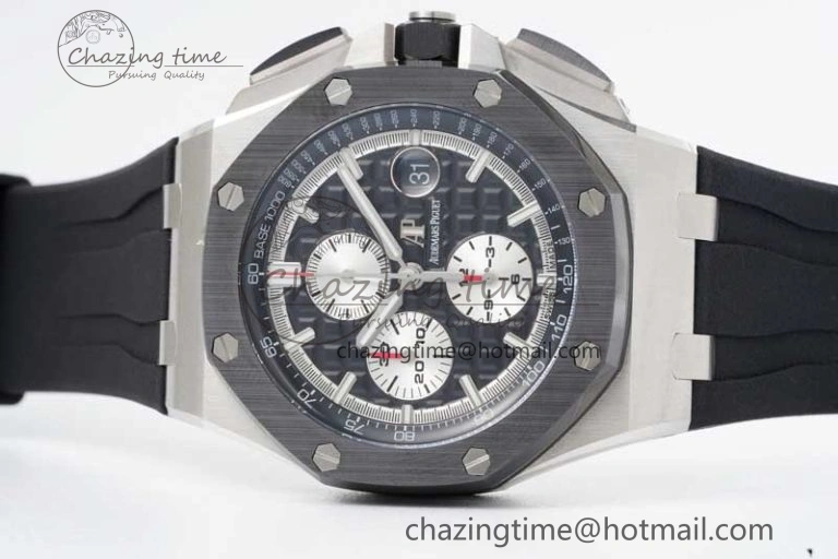 Royal Oak Offshore 44mm SS Ceramic Bezel JJF 1:1 Best Edition Black White Dial on Rubber Strap A3126 V Classic 4657