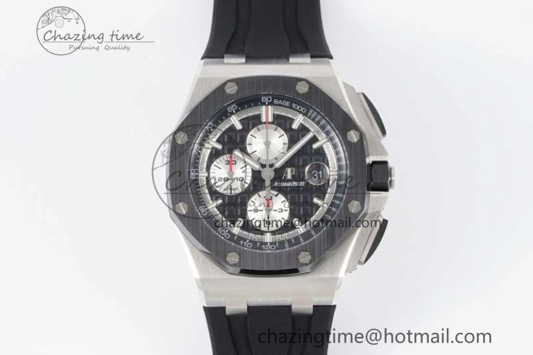 Royal Oak Offshore 44mm SS Ceramic Bezel JJF 1:1 Best Edition Black White Dial on Rubber Strap A3126 V Classic 4657