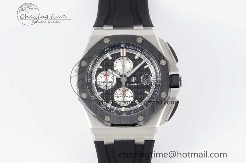 Royal Oak Offshore 44mm SS Ceramic Bezel JJF 1:1 Best Edition Black White Dial on Rubber Strap A3126 V Classic 4657