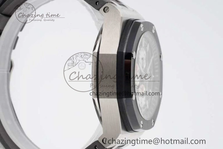 MoistureWicking Royal Oak Offshore 44mm SS Ceramic Bezel JJF 1:1 Best Edition Gray Dial on Rubber Strap A3126 V 4656