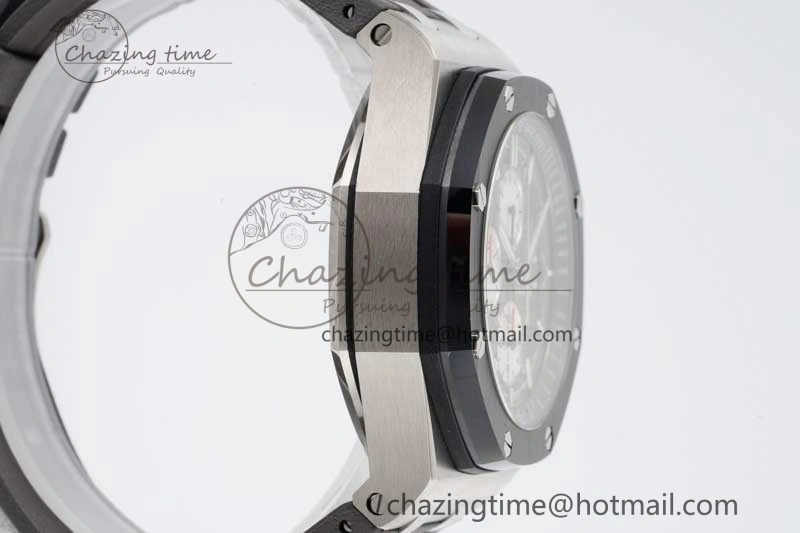 MoistureWicking Royal Oak Offshore 44mm SS Ceramic Bezel JJF 1:1 Best Edition Gray Dial on Rubber Strap A3126 V 4656