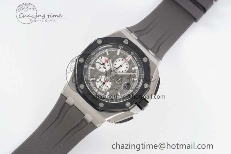 MoistureWicking Royal Oak Offshore 44mm SS Ceramic Bezel JJF 1:1 Best Edition Gray Dial on Rubber Strap A3126 V 4656