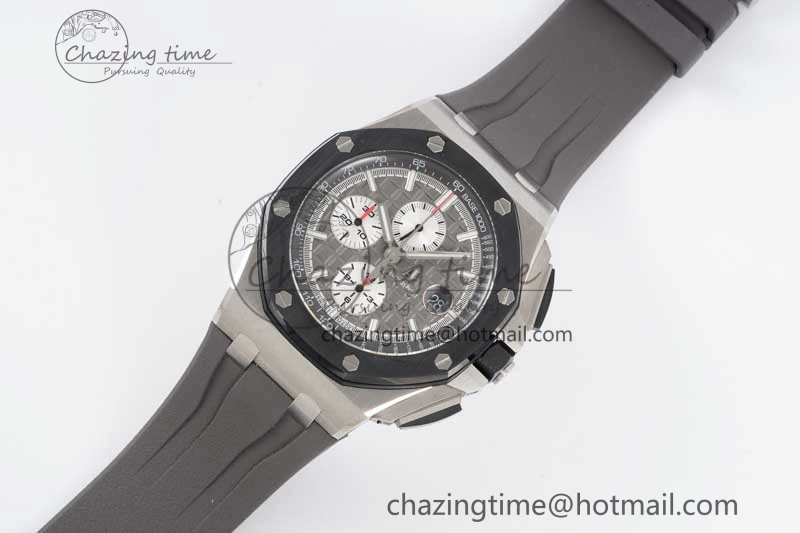 MoistureWicking Royal Oak Offshore 44mm SS Ceramic Bezel JJF 1:1 Best Edition Gray Dial on Rubber Strap A3126 V 4656