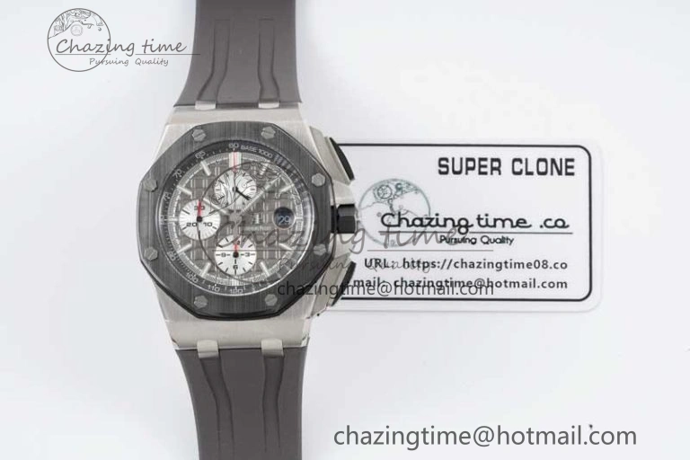 MoistureWicking Royal Oak Offshore 44mm SS Ceramic Bezel JJF 1:1 Best Edition Gray Dial on Rubber Strap A3126 V 4656