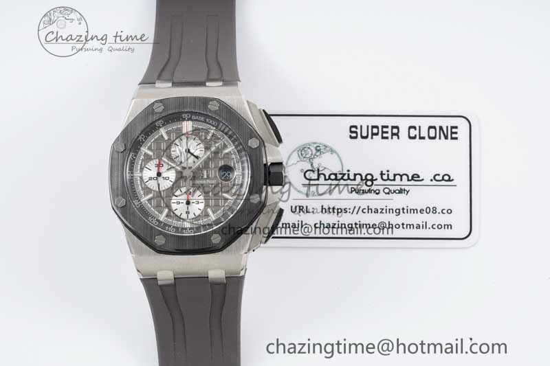 MoistureWicking Royal Oak Offshore 44mm SS Ceramic Bezel JJF 1:1 Best Edition Gray Dial on Rubber Strap A3126 V 4656