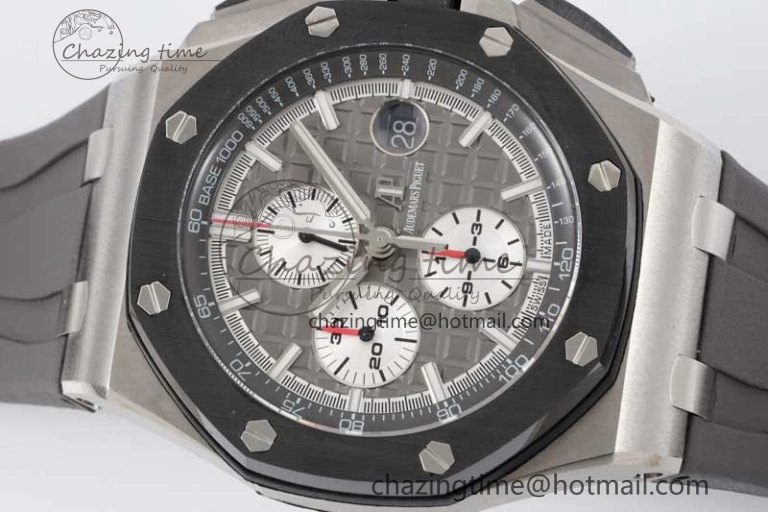 MoistureWicking Royal Oak Offshore 44mm SS Ceramic Bezel JJF 1:1 Best Edition Gray Dial on Rubber Strap A3126 V 4656