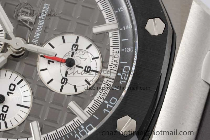 MoistureWicking Royal Oak Offshore 44mm SS Ceramic Bezel JJF 1:1 Best Edition Gray Dial on Rubber Strap A3126 V 4656