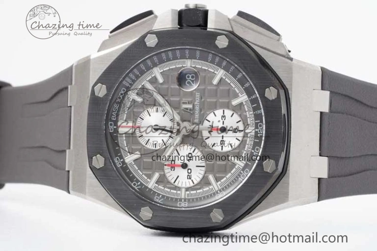 MoistureWicking Royal Oak Offshore 44mm SS Ceramic Bezel JJF 1:1 Best Edition Gray Dial on Rubber Strap A3126 V 4656
