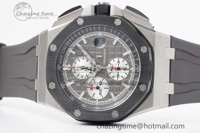 MoistureWicking Royal Oak Offshore 44mm SS Ceramic Bezel JJF 1:1 Best Edition Gray Dial on Rubber Strap A3126 V 4656