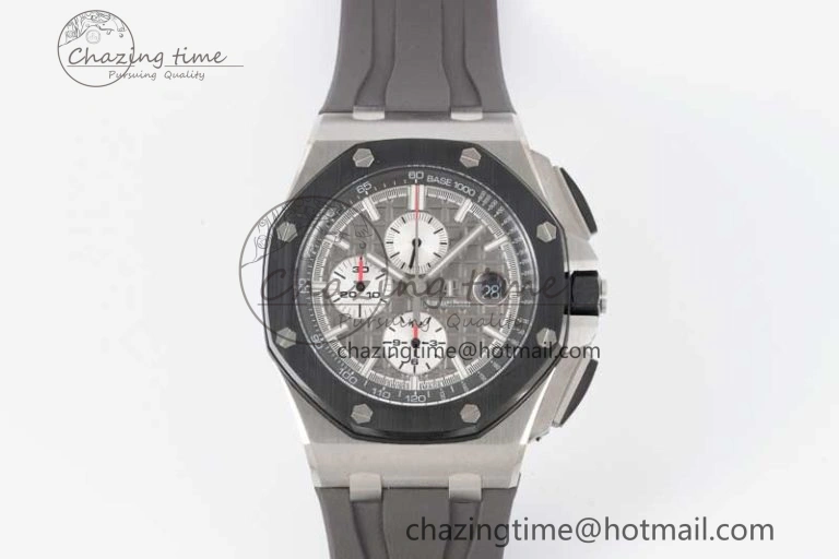 MoistureWicking Royal Oak Offshore 44mm SS Ceramic Bezel JJF 1:1 Best Edition Gray Dial on Rubber Strap A3126 V 4656