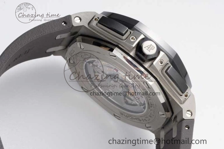 MoistureWicking Royal Oak Offshore 44mm SS Ceramic Bezel JJF 1:1 Best Edition Gray Dial on Rubber Strap A3126 V 4656