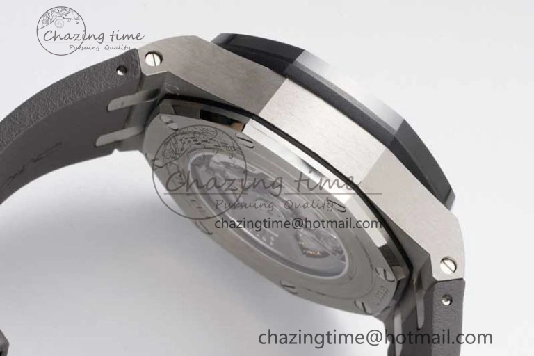 MoistureWicking Royal Oak Offshore 44mm SS Ceramic Bezel JJF 1:1 Best Edition Gray Dial on Rubber Strap A3126 V 4656