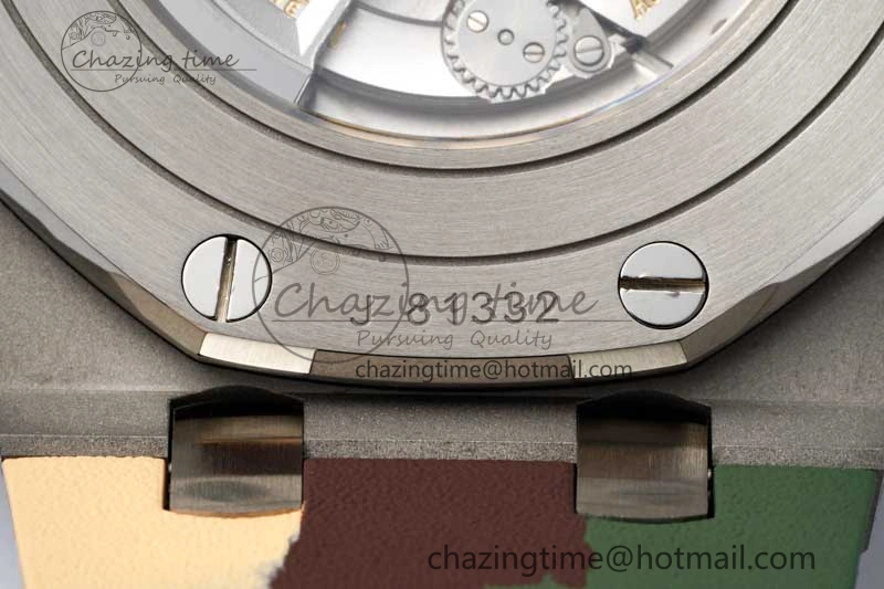 Casual Royal Oak Offshore 44mm SS Green Ceramic Bezel APF 1:1 Best Edition Cream Dial on Camo Rubber Strap A 4679