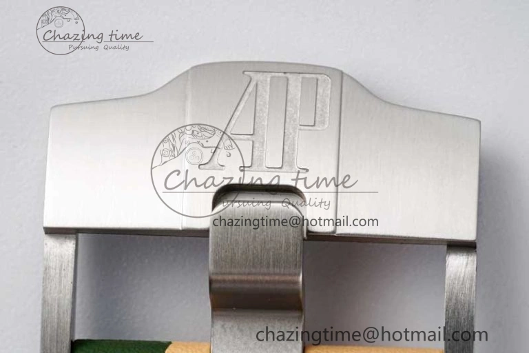 Casual Royal Oak Offshore 44mm SS Green Ceramic Bezel APF 1:1 Best Edition Cream Dial on Camo Rubber Strap A 4679