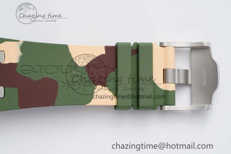 Casual Royal Oak Offshore 44mm SS Green Ceramic Bezel APF 1:1 Best Edition Cream Dial on Camo Rubber Strap A 4679