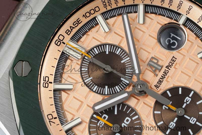 Casual Royal Oak Offshore 44mm SS Green Ceramic Bezel APF 1:1 Best Edition Cream Dial on Camo Rubber Strap A 4679