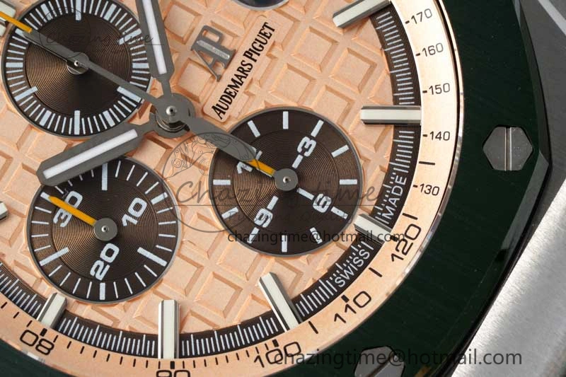 Casual Royal Oak Offshore 44mm SS Green Ceramic Bezel APF 1:1 Best Edition Cream Dial on Camo Rubber Strap A 4679