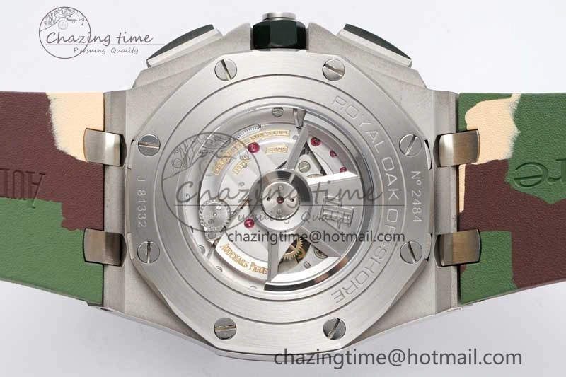 Casual Royal Oak Offshore 44mm SS Green Ceramic Bezel APF 1:1 Best Edition Cream Dial on Camo Rubber Strap A 4679