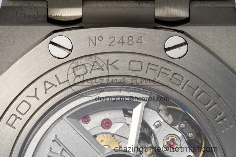 Casual Royal Oak Offshore 44mm SS Green Ceramic Bezel APF 1:1 Best Edition Cream Dial on Camo Rubber Strap A 4679