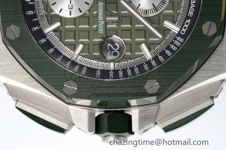 Royal Oak Offshore 44mm SS Green Ceramic Bezel APF 1:1 Best Edition Green Silver Dial on Camo Rubber Strap A Contemporary 4718