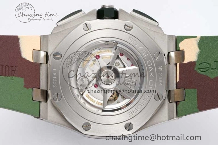 Royal Oak Offshore 44mm SS Green Ceramic Bezel APF 1:1 Best Edition Green Silver Dial on Camo Rubber Strap A Contemporary 4718