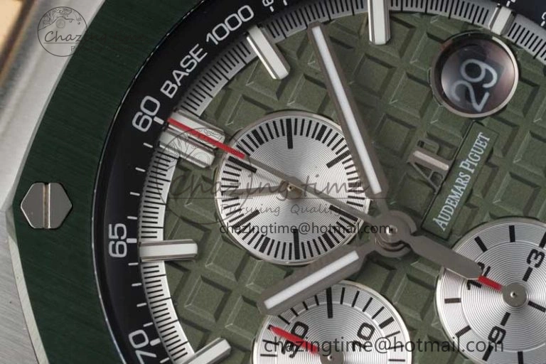 Royal Oak Offshore 44mm SS Green Ceramic Bezel APF 1:1 Best Edition Green Silver Dial on Camo Rubber Strap A Contemporary 4718