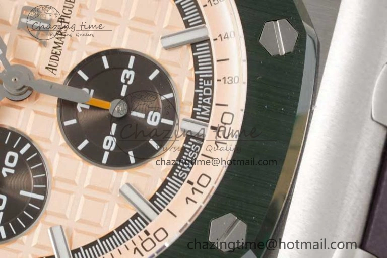 Royal Oak Offshore 44mm SS Green Ceramic Bezel JJF 1:1 Best Edition Cream Dial on Rubber Strap A3126 V AllSeason 4653